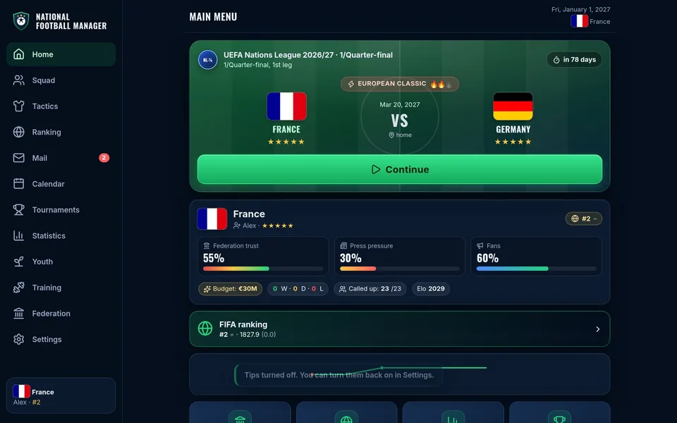 National Football Manager · 国家队足球经理 · Screenshot 1